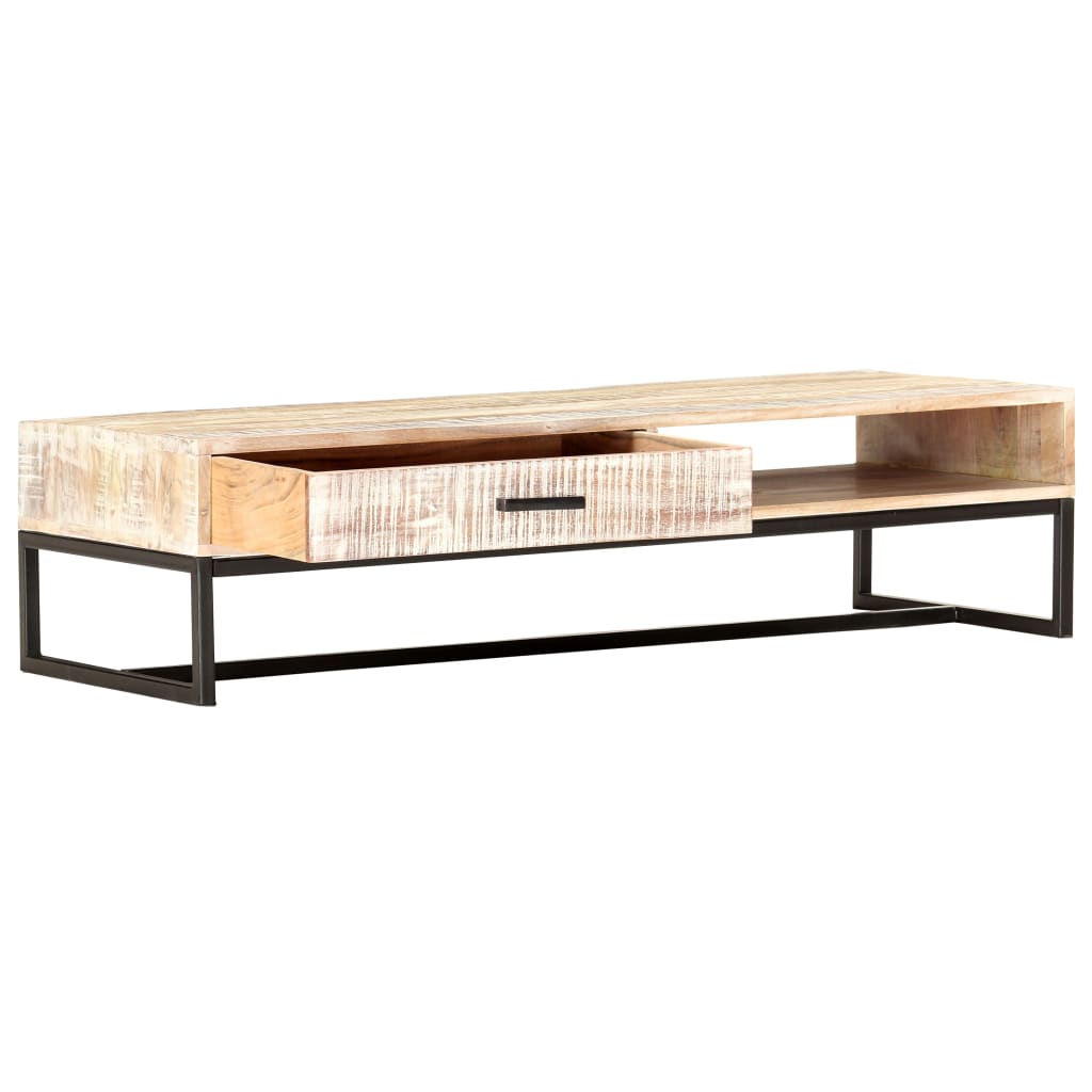 Table basse Blanc 117x50x30 cm Bois d'acacia solide - XIOS