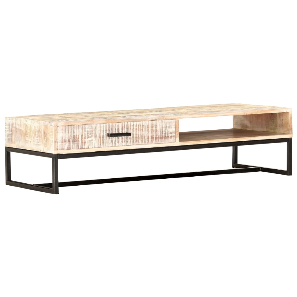 Table basse Blanc 117x50x30 cm Bois d'acacia solide - XIOS