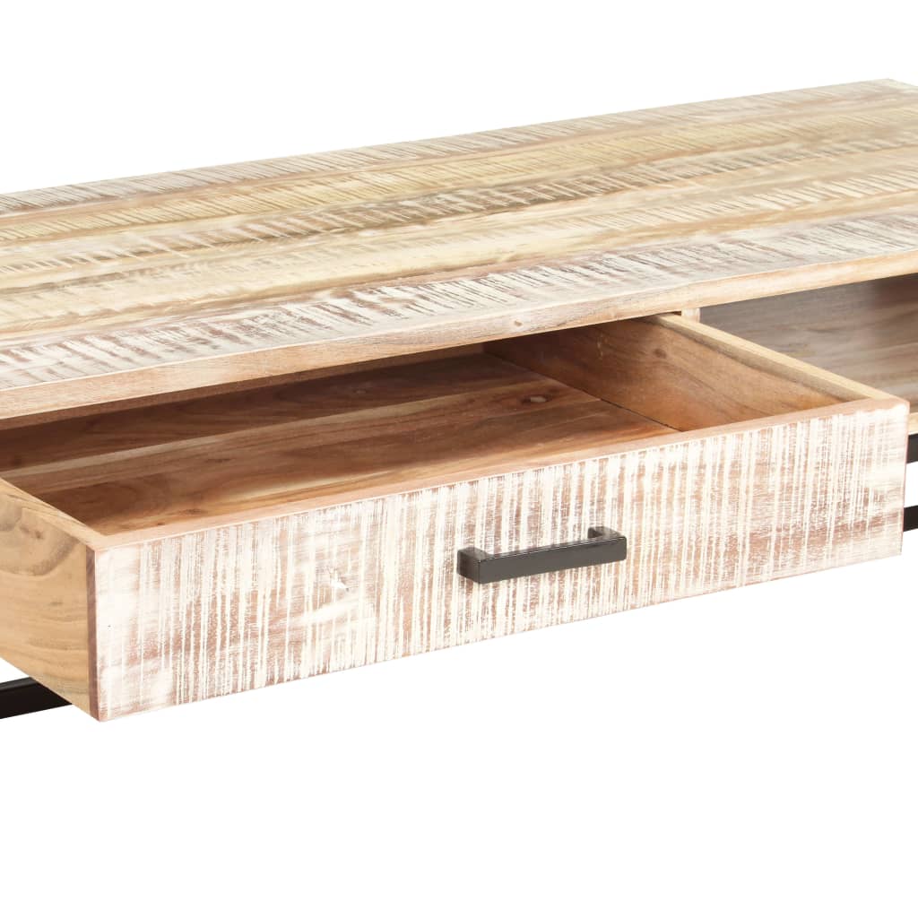 Table basse Blanc 117x50x30 cm Bois d'acacia solide - XIOS