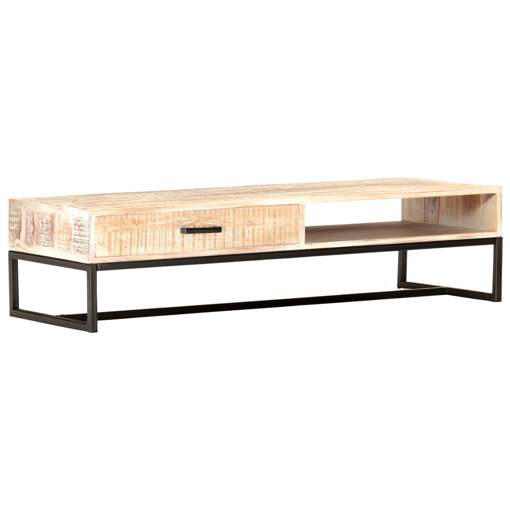 Table basse Blanc 117x50x30 cm Bois d'acacia solide - XIOS