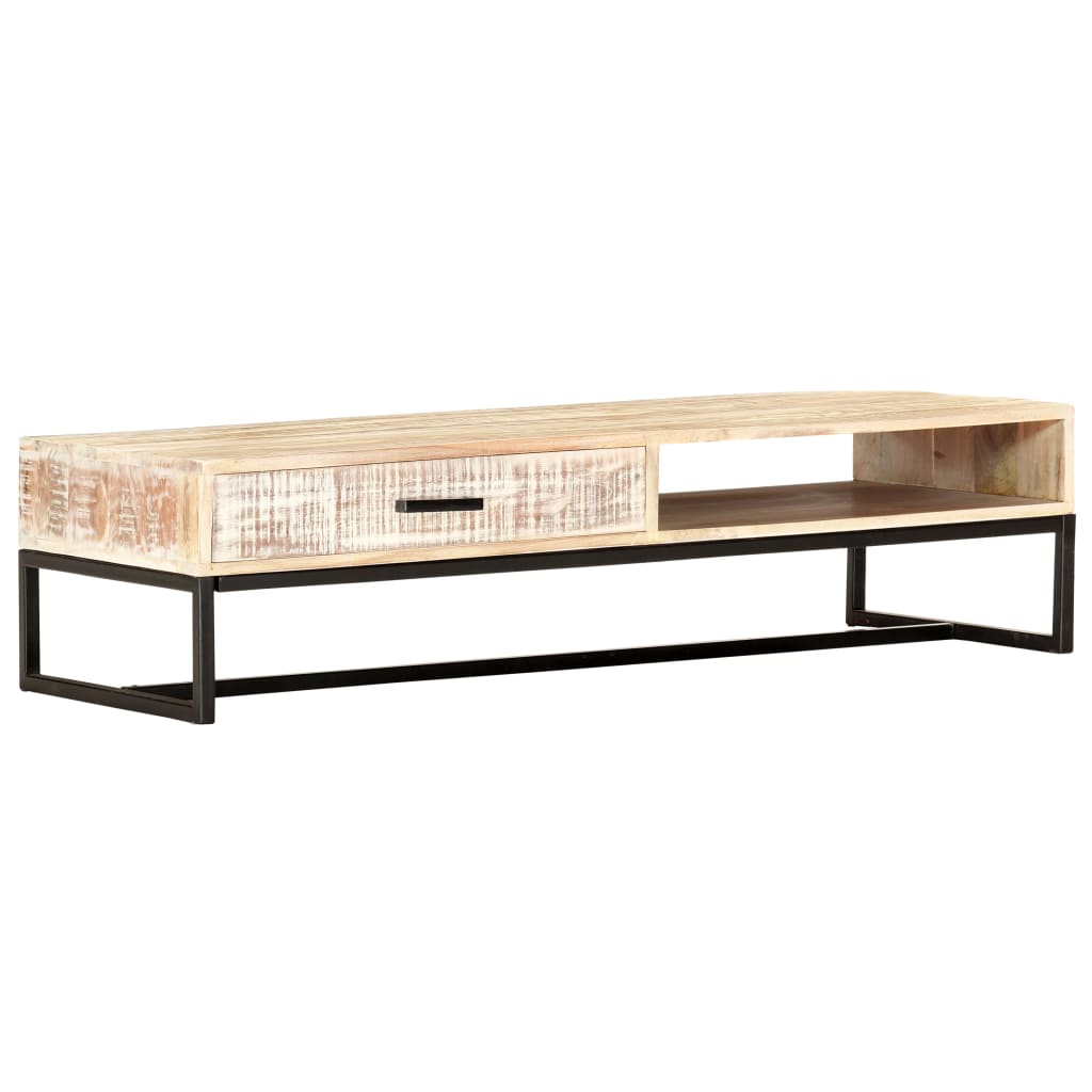 Table basse Blanc 117x50x30 cm Bois d'acacia solide - XIOS