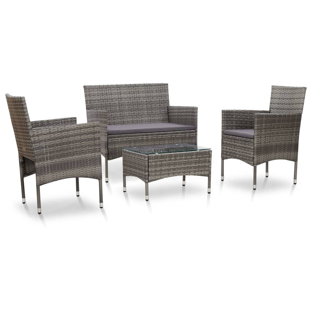 Salon de jardin 4 pcs avec coussins résine tressée gris - XIOS