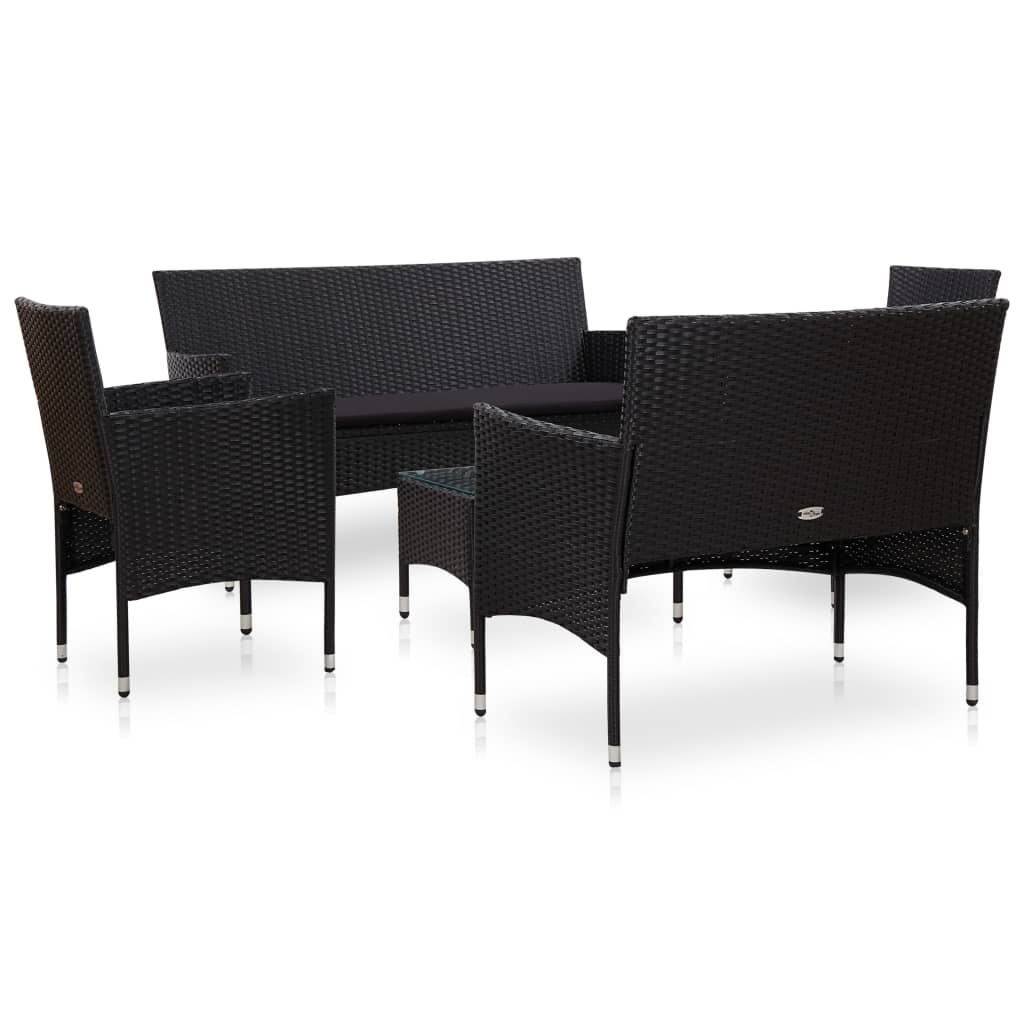 Salon de jardin 5 pcs avec coussins résine tressée noir - XIOS