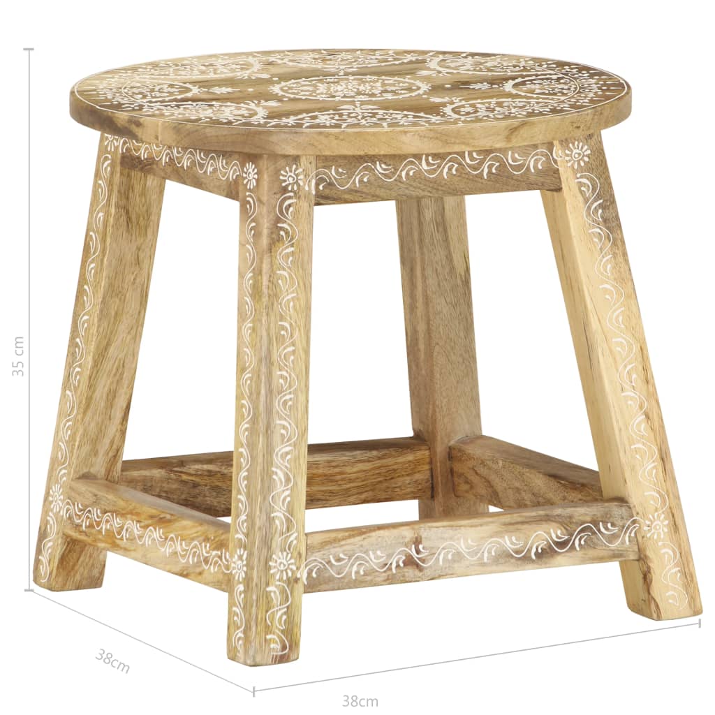 Tabouret peint à la main 38x38x35 cm Bois de manguier solide - XIOS