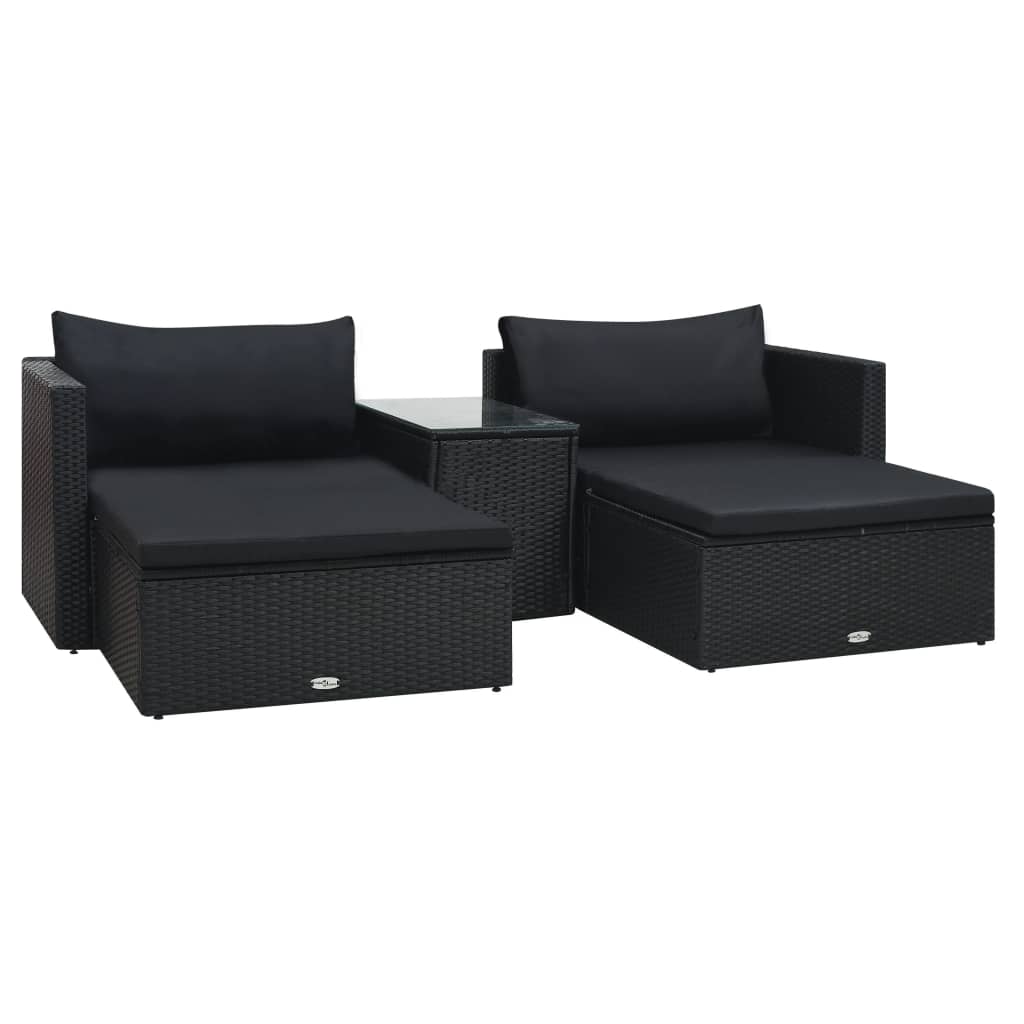 Salon de jardin 5 pcs avec coussins résine tressée noir - XIOS