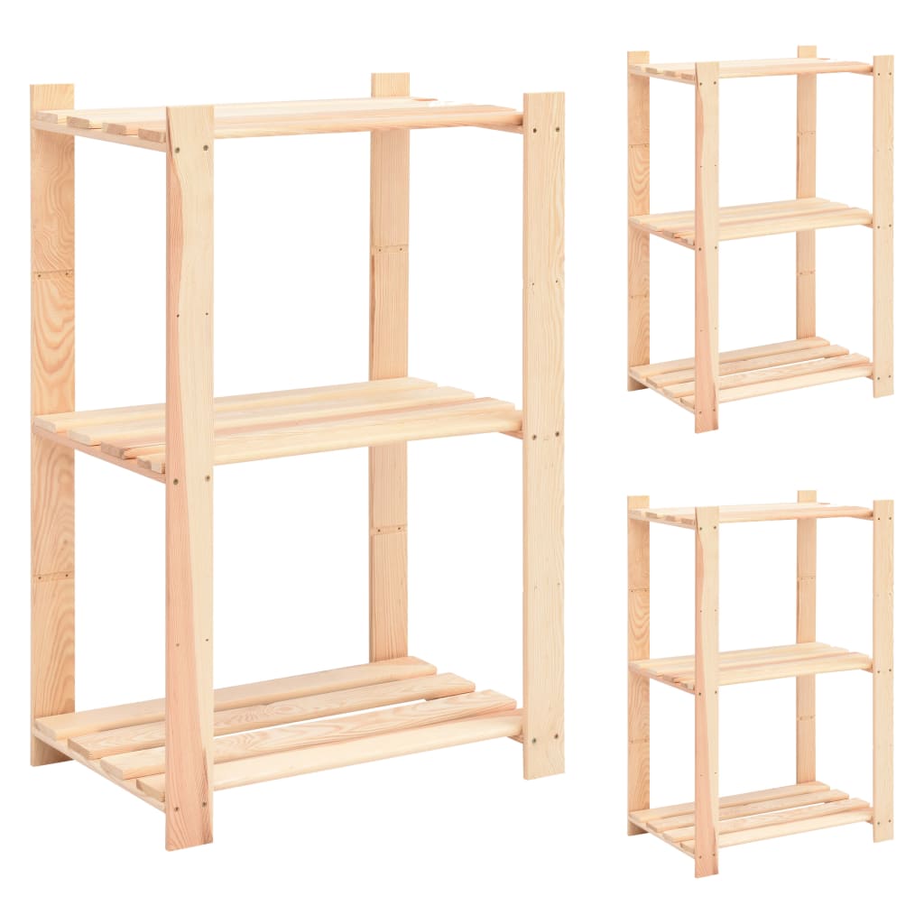 Étagères de rangement à 3 niveaux 3 pcs 60x38x90 cm Pin 150 kg - XIOS