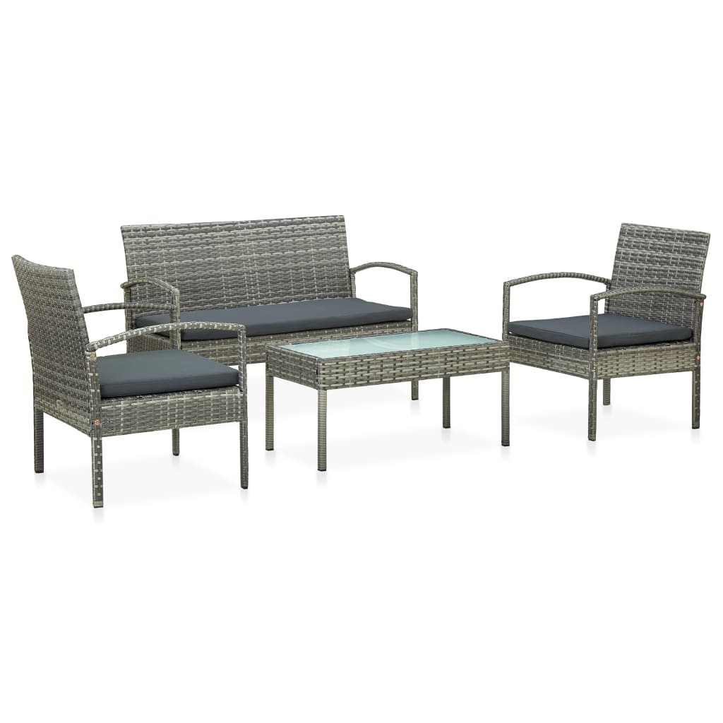 Salon de jardin 4 pcs avec coussins résine tressée gris - XIOS
