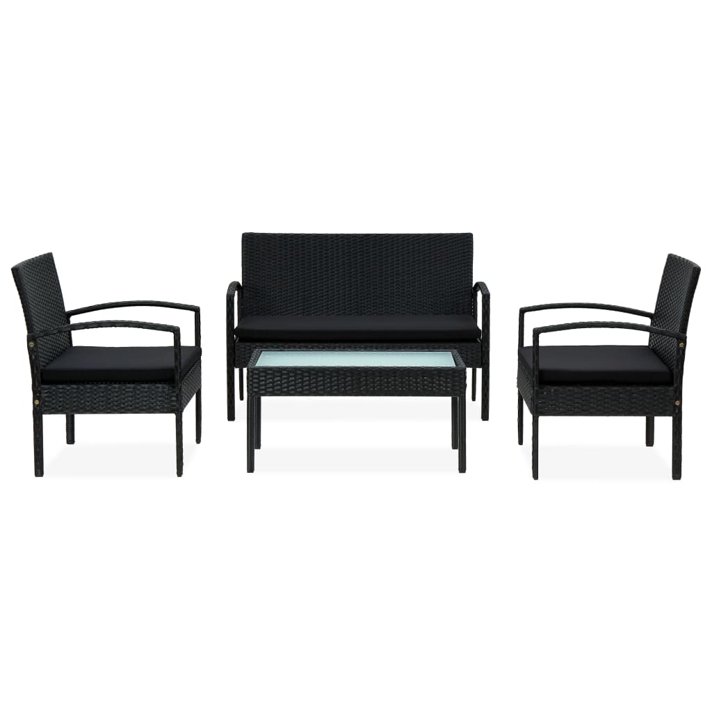 Salon de jardin 4 pcs avec coussins Résine tressée Noir - XIOS