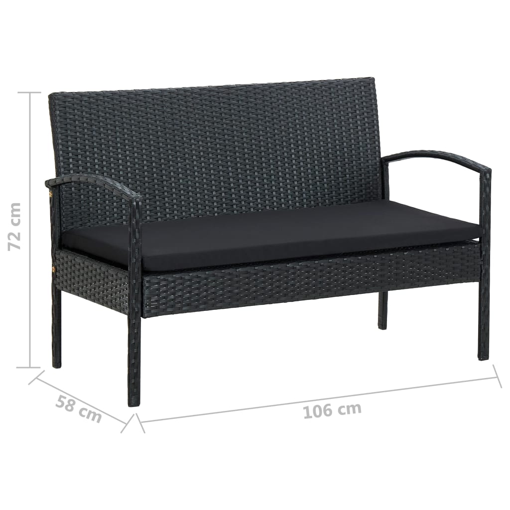 Salon de jardin 4 pcs avec coussins Résine tressée Noir - XIOS