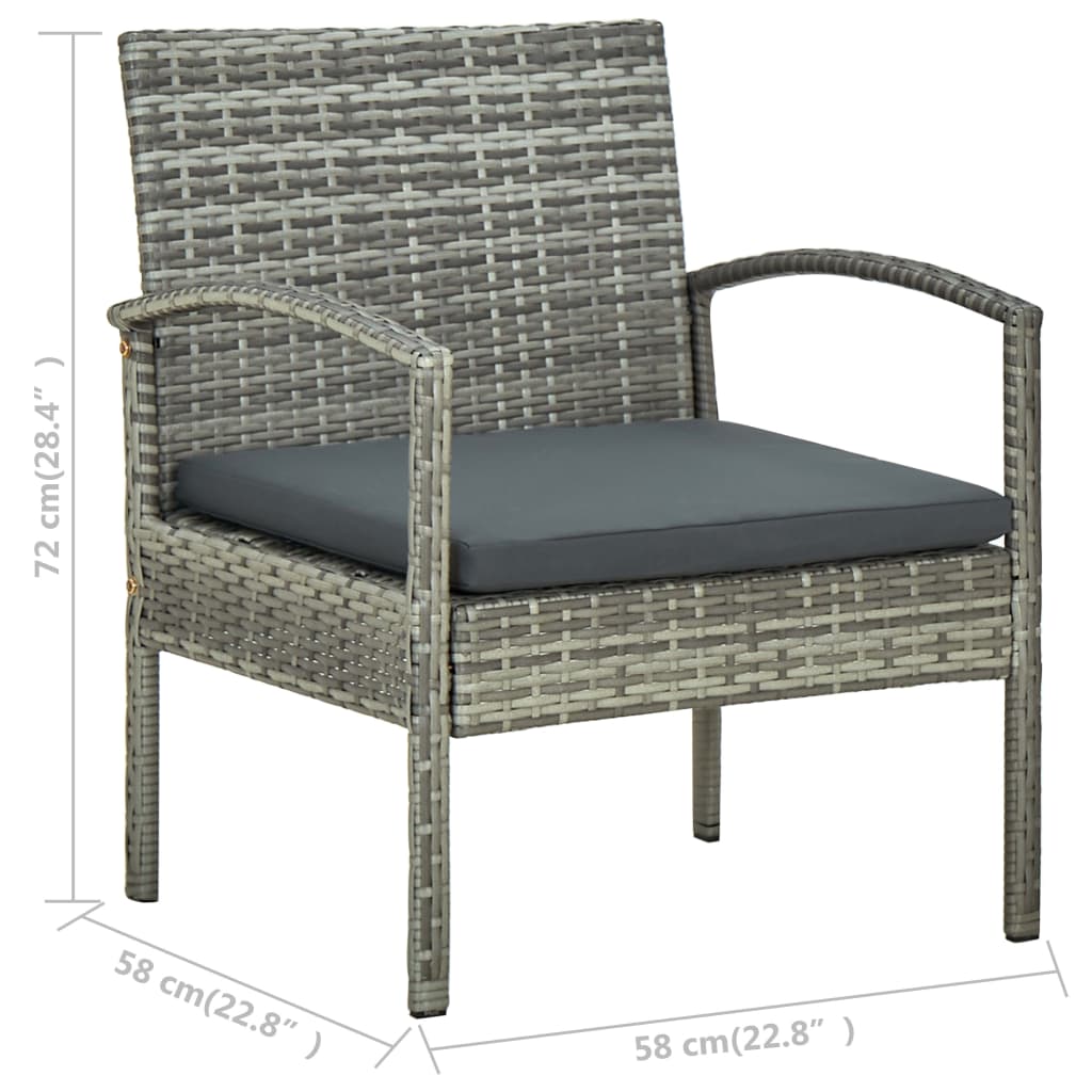 Ensemble de bistro 3 pcs avec coussins Résine tressée Gris - XIOS