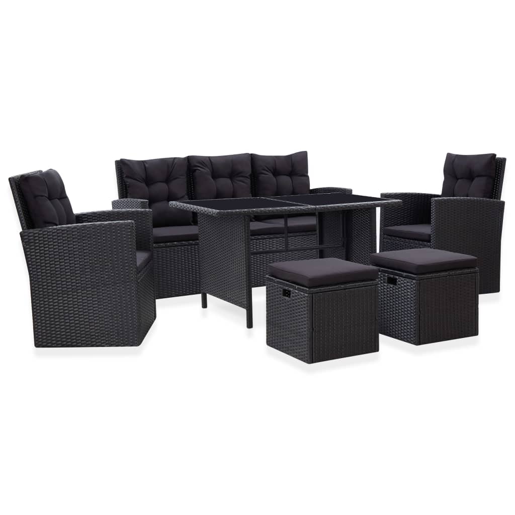 Salon de jardin 6 pcs avec coussins Résine tressée Noir - XIOS