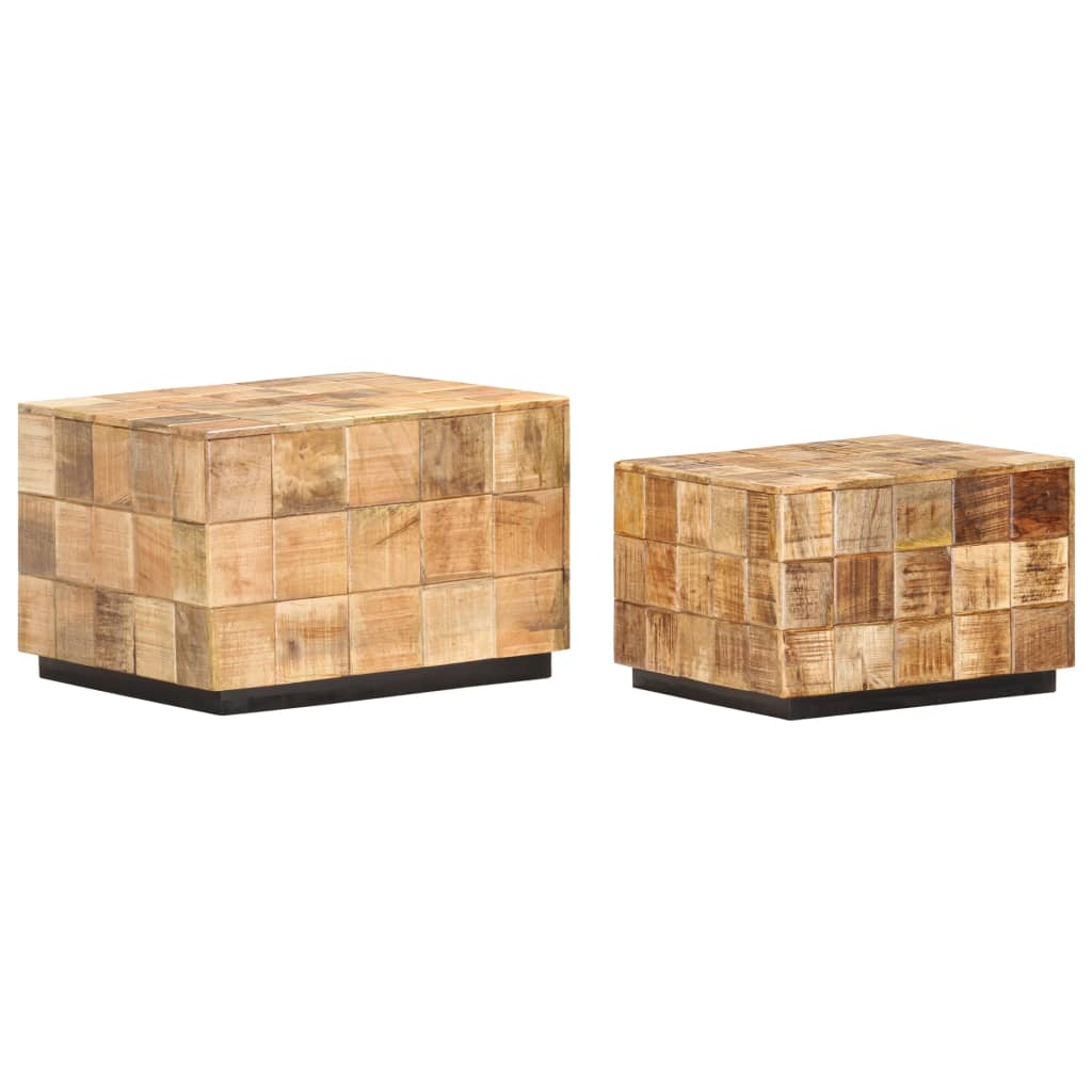Tables basses 2 pcs avec design de blocs Bois de manguier brut - XIOS