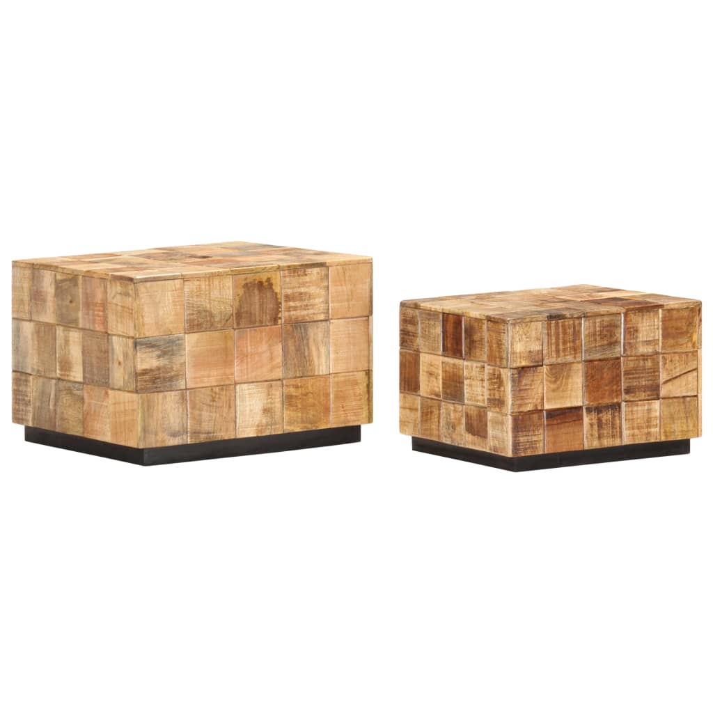 Tables basses 2 pcs avec design de blocs Bois de manguier brut - XIOS