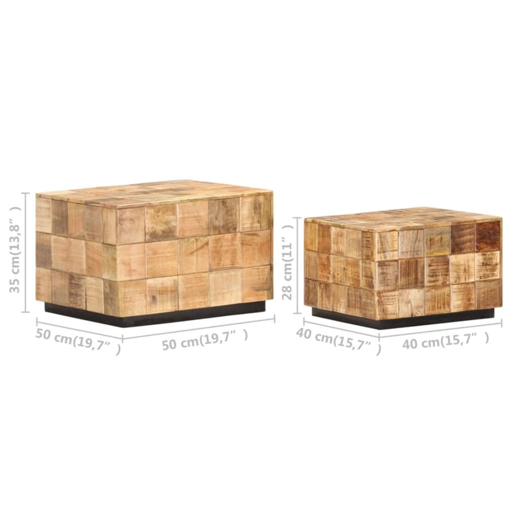 Tables basses 2 pcs avec design de blocs Bois de manguier brut - XIOS