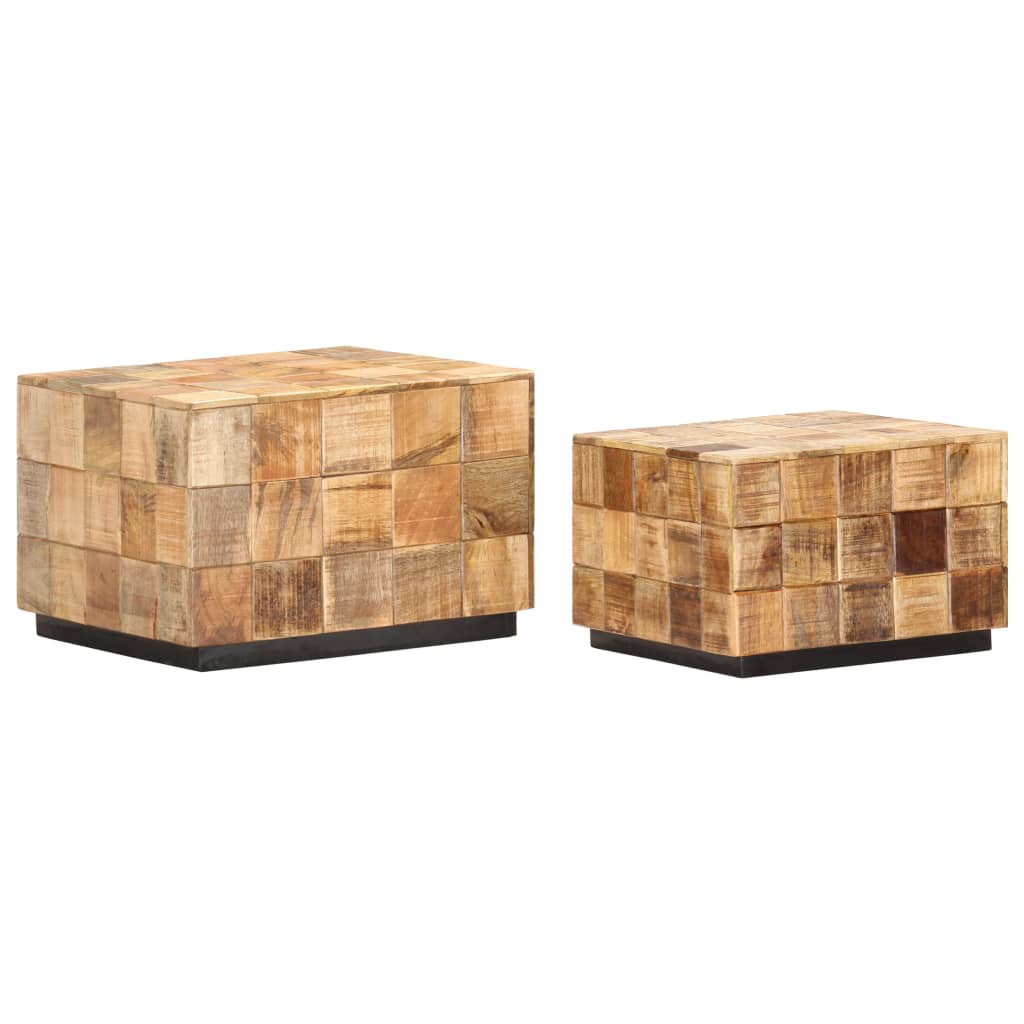 Tables basses 2 pcs avec design de blocs Bois de manguier brut