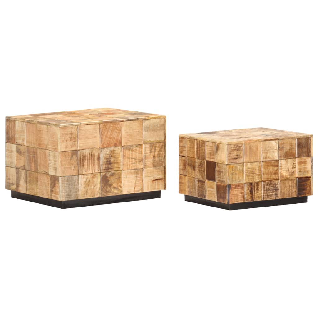 Tables basses 2 pcs avec design de blocs Bois de manguier brut - XIOS