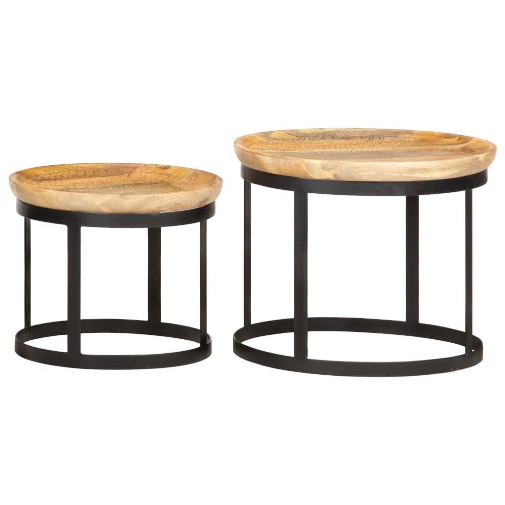 Tables d'appoint rondes 2 pcs Bois de manguier solide et acier - XIOS