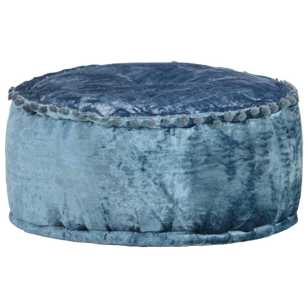 Pouf Rond Velours 40x20 cm Bleu - XIOS