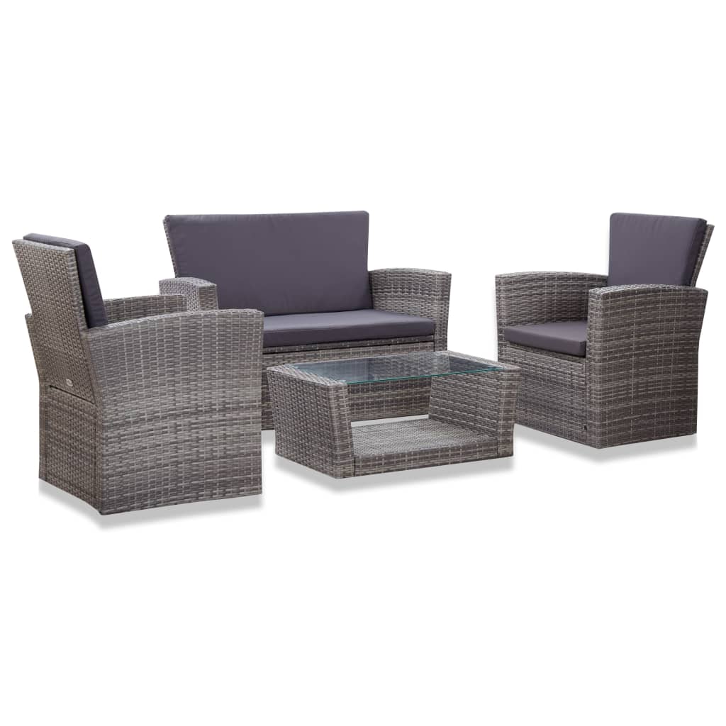 Salon de jardin 4 pcs avec coussins résine tressée gris - XIOS