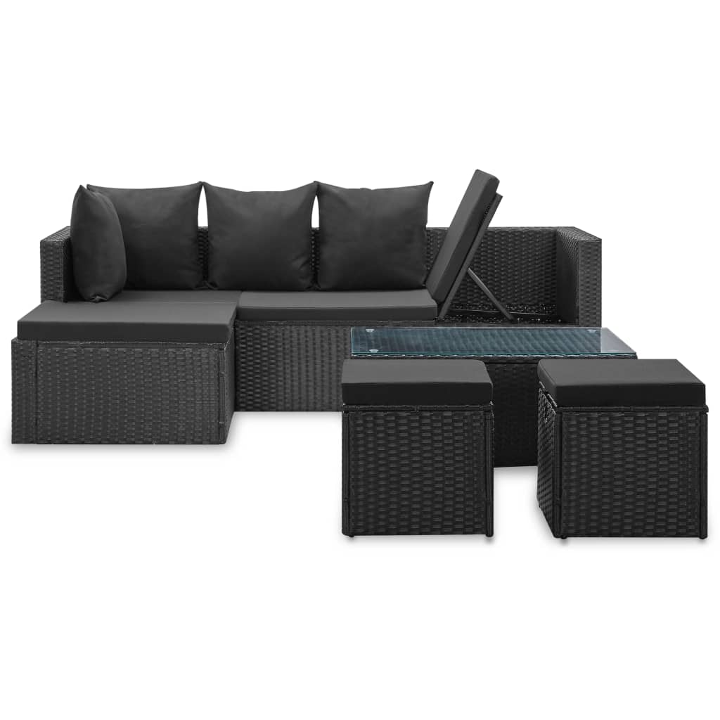 Salon de jardin 4 pcs Noir avec coussins Résine tressée