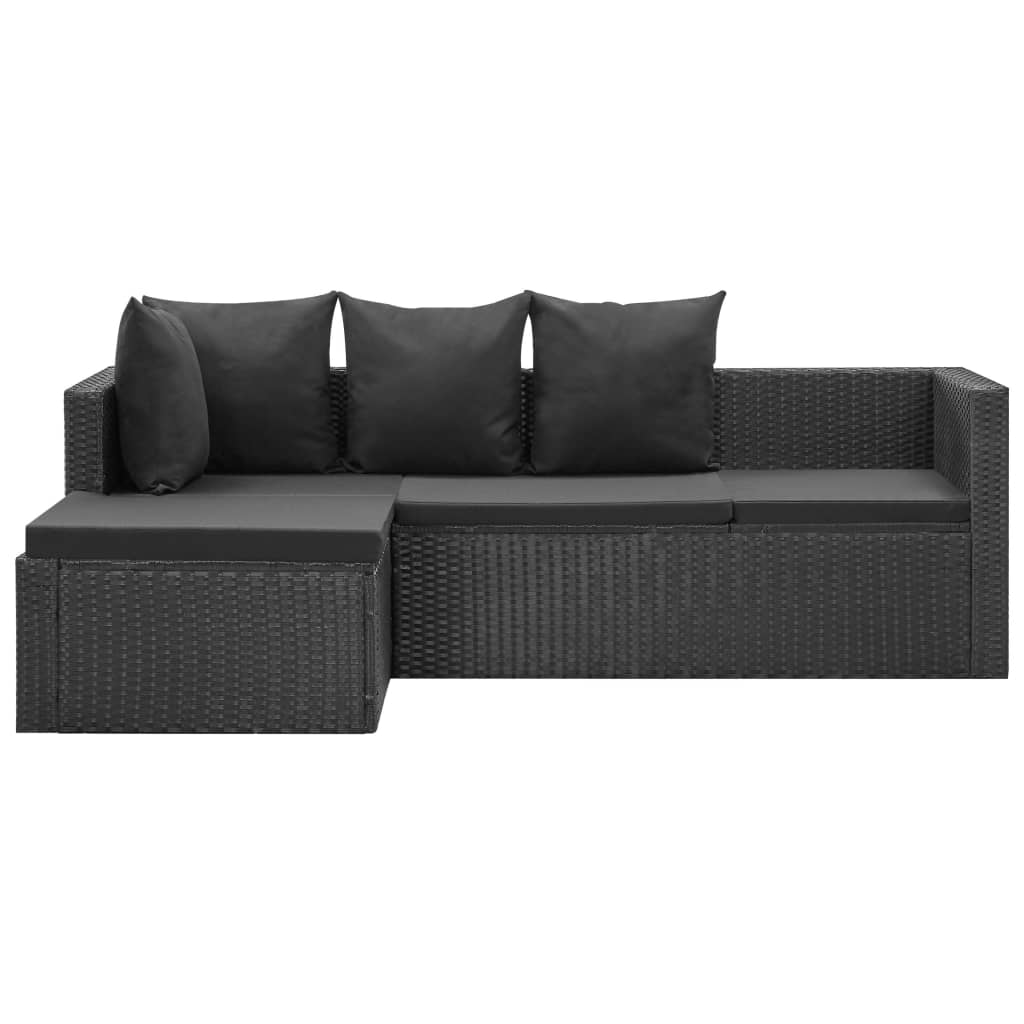 Salon de jardin 4 pcs Noir avec coussins Résine tressée