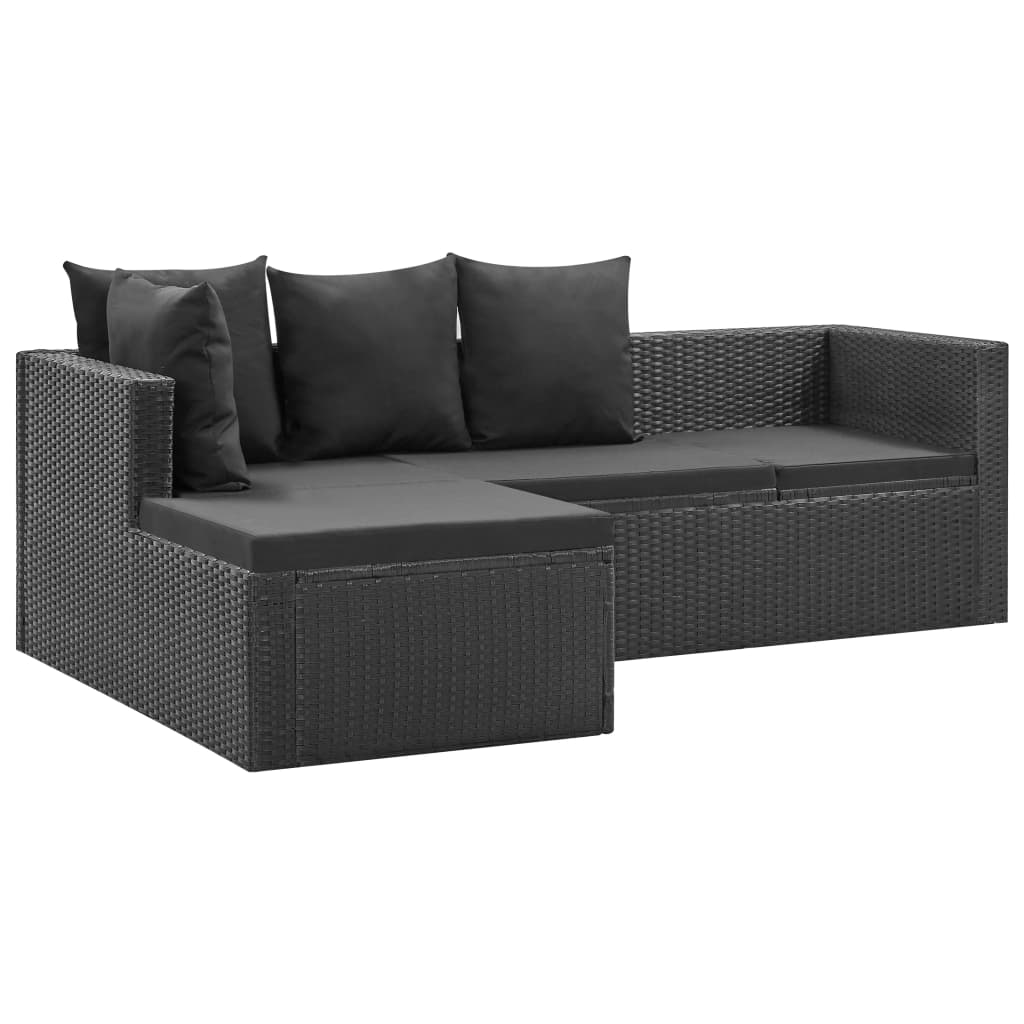 Salon de jardin 4 pcs Noir avec coussins Résine tressée