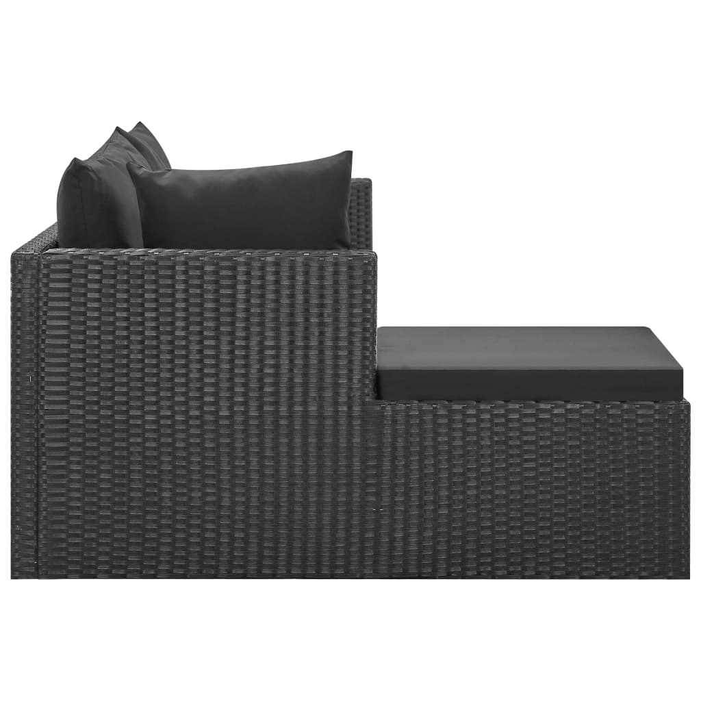 Salon de jardin 4 pcs Noir avec coussins Résine tressée