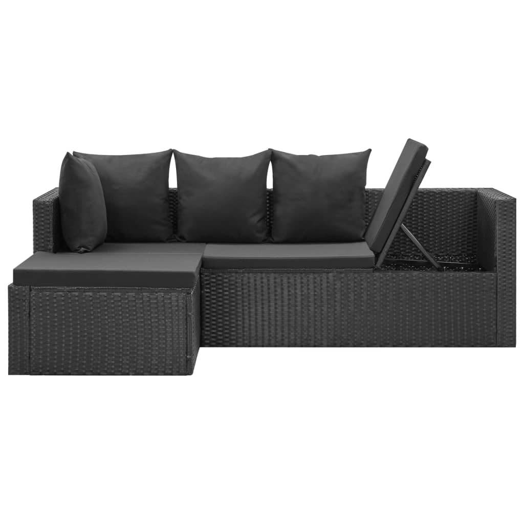 Salon de jardin 4 pcs Noir avec coussins Résine tressée