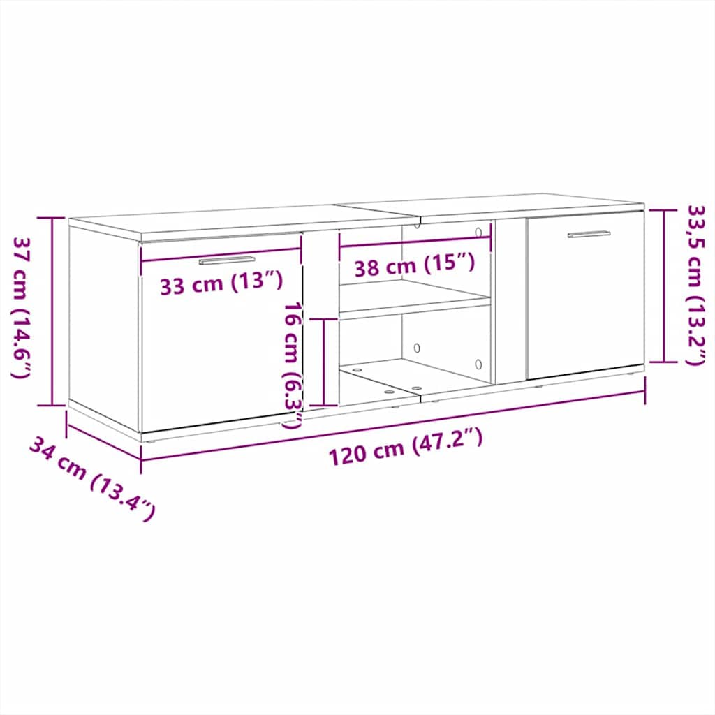 Meuble TV Gris béton 120x34x37 cm Bois d’ingénierie - XIOS