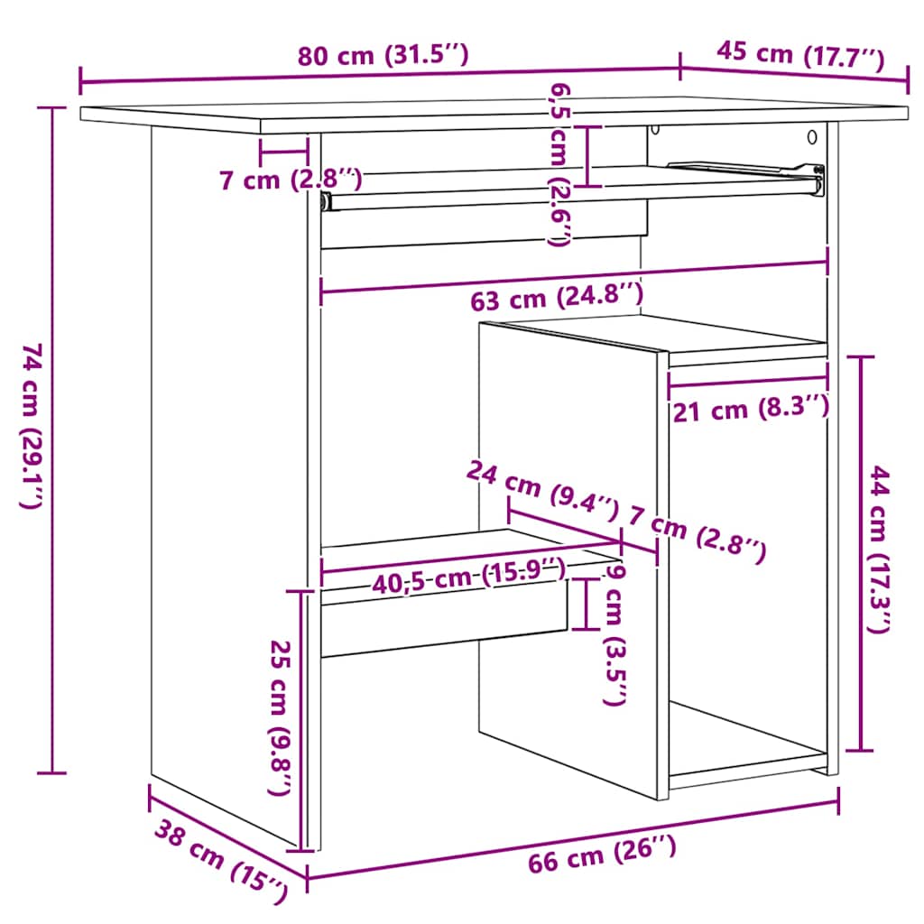 Bureau Chêne sonoma 80x45x74 cm Bois d’ingénierie - XIOS