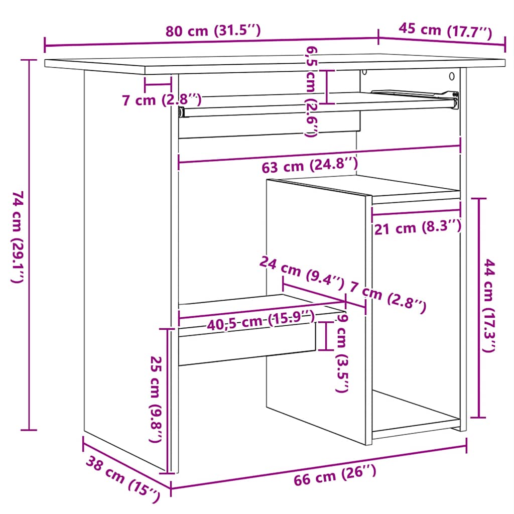 Bureau Gris béton 80x45x74 cm Bois d’ingénierie