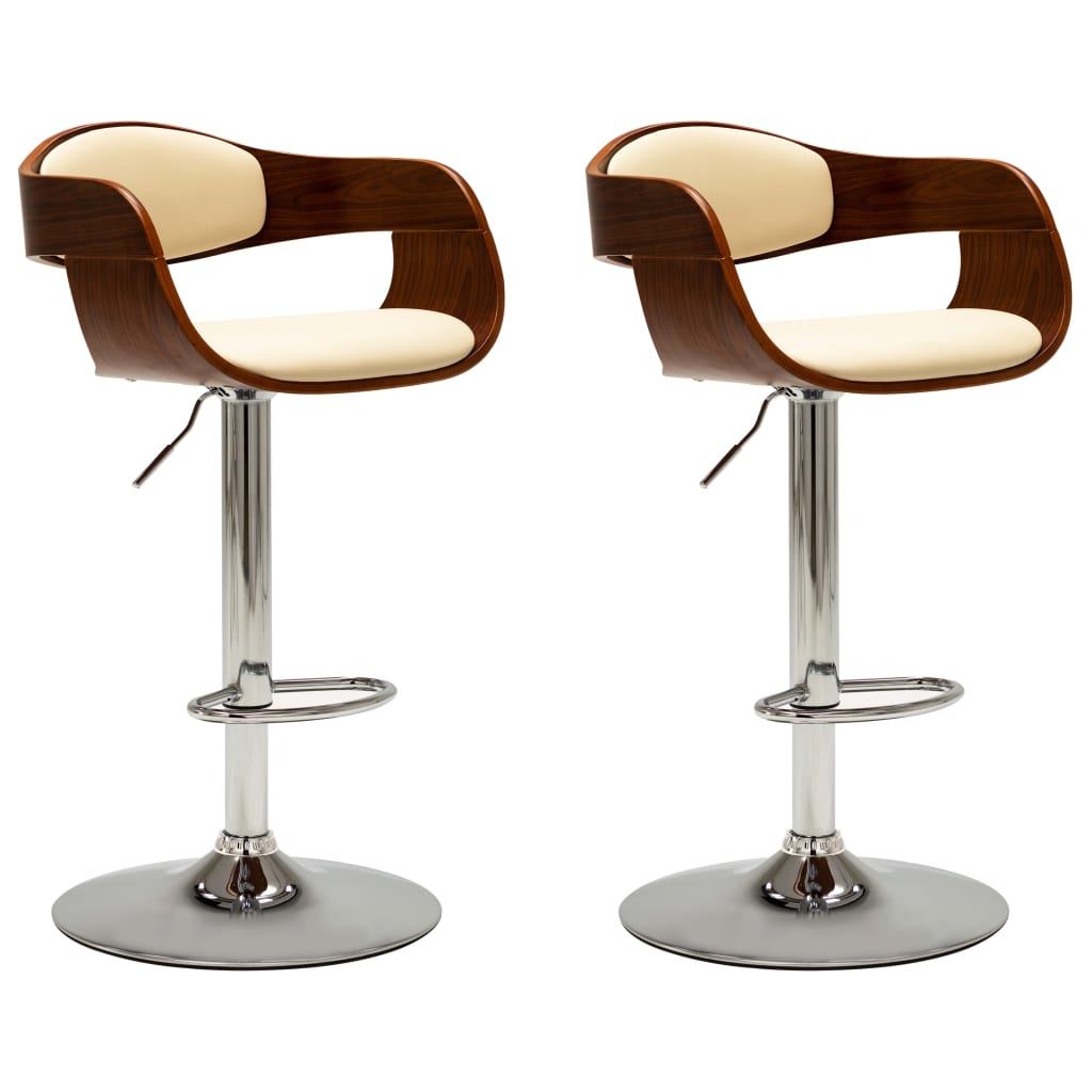 Chaises de bar lot de 2 crème bois courbé et similicuir - XIOS
