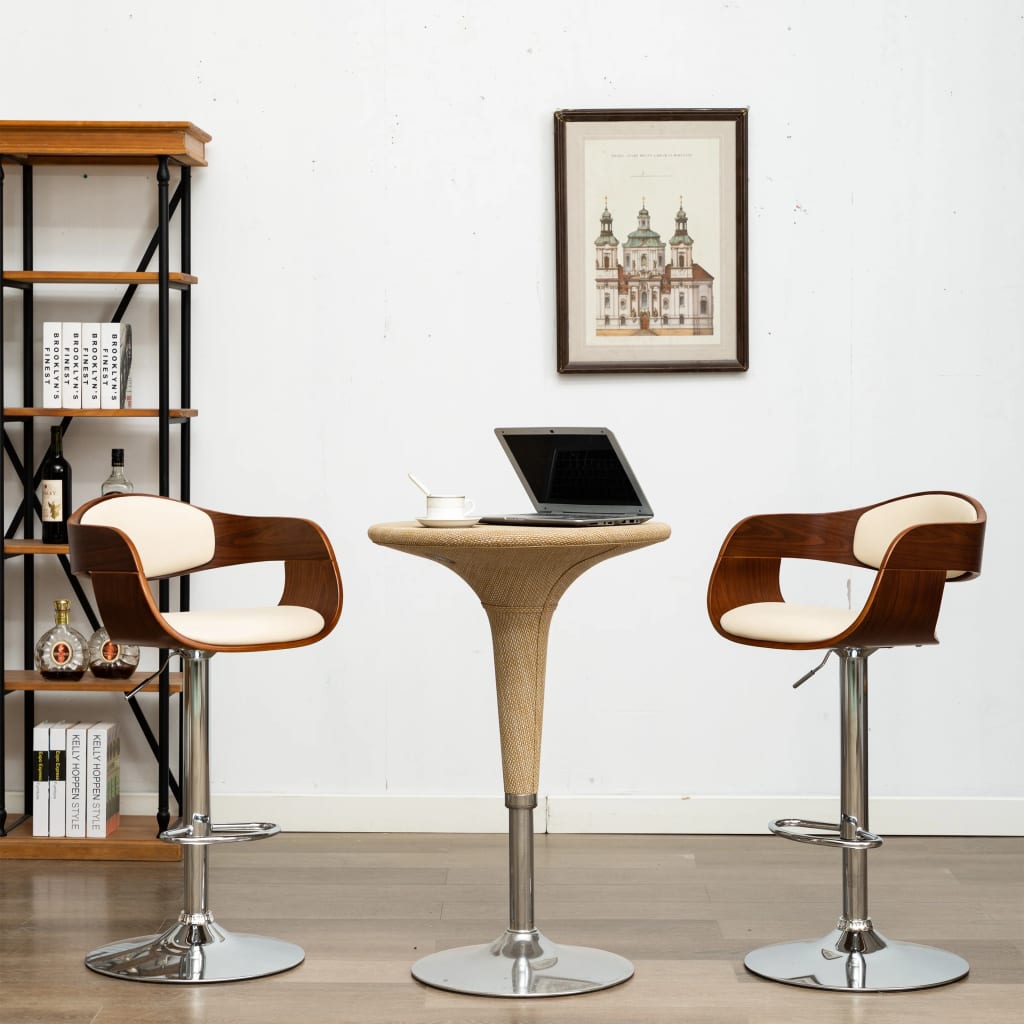 Chaises de bar lot de 2 crème bois courbé et similicuir - XIOS
