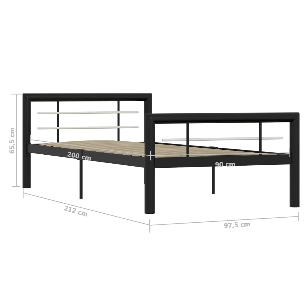 Cadre de lit sans matelas noir et blanc métal 100x200 cm - XIOS
