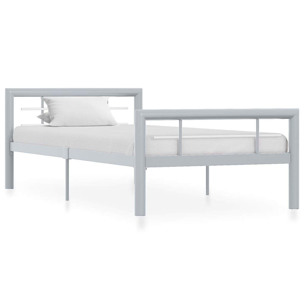 Cadre de lit sans matelas gris et blanc métal 90x200 cm - XIOS