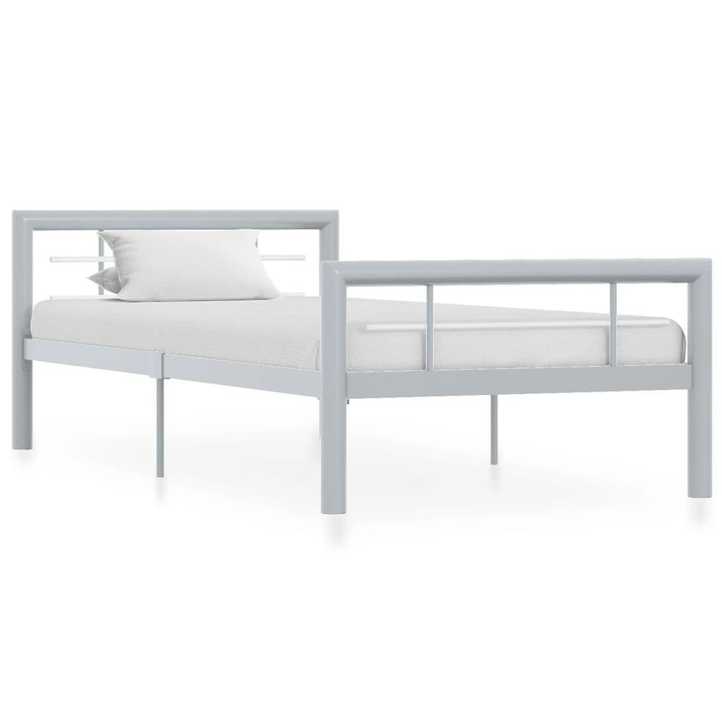 Cadre de lit sans matelas gris et blanc métal 100x200 cm - XIOS