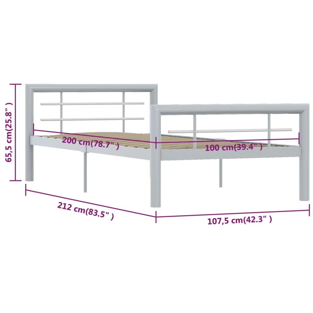 Cadre de lit sans matelas gris et blanc métal 100x200 cm - XIOS