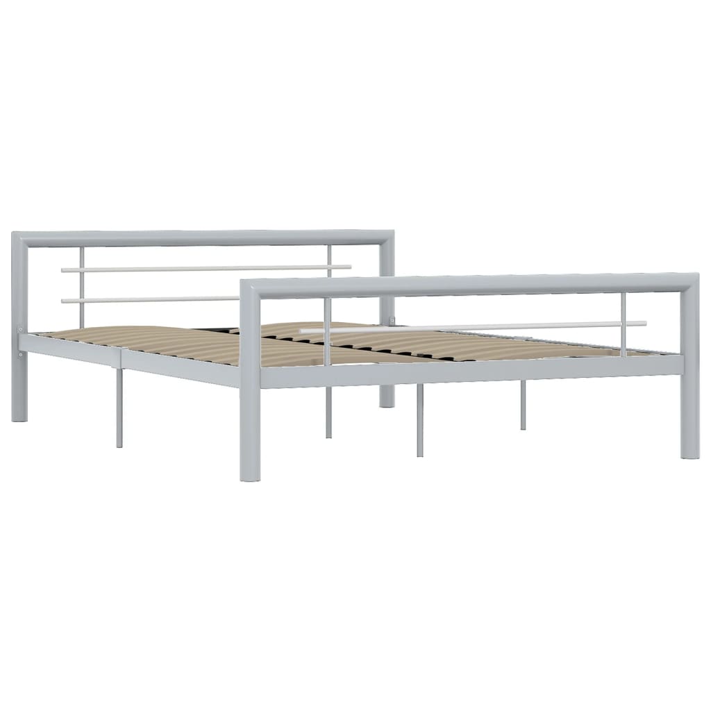 Cadre de lit sans matelas gris et blanc métal 140x200 cm - XIOS