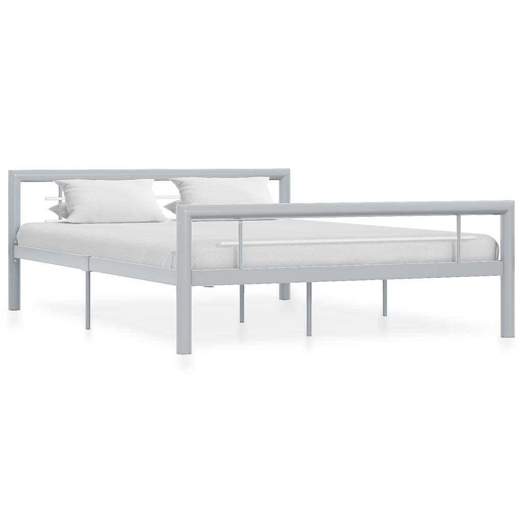Cadre de lit sans matelas gris et blanc métal 160x200 cm - XIOS
