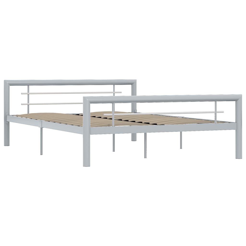 Cadre de lit sans matelas gris et blanc métal 160x200 cm - XIOS