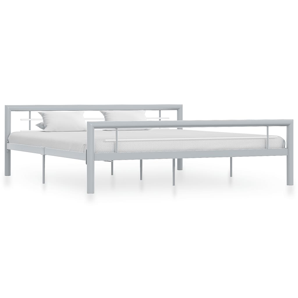 Cadre de lit sans matelas gris et blanc métal 180x200 cm - XIOS