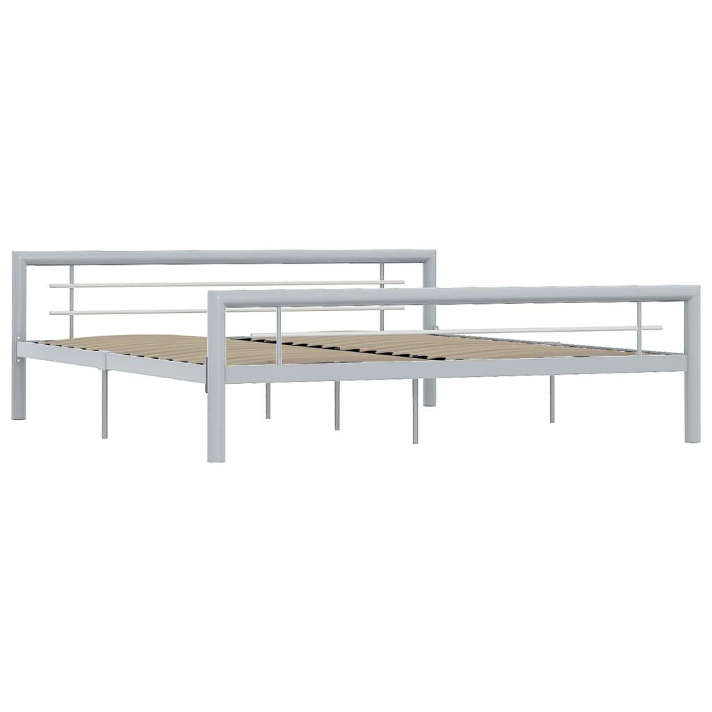 Cadre de lit sans matelas gris et blanc métal 180x200 cm - XIOS
