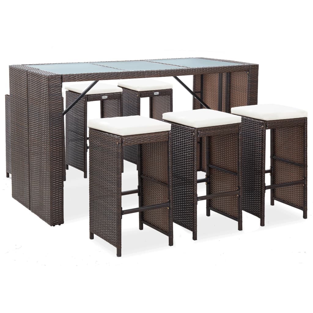 Ensemble de bar de jardin 7 pcs coussins Résine tressée Marron - XIOS