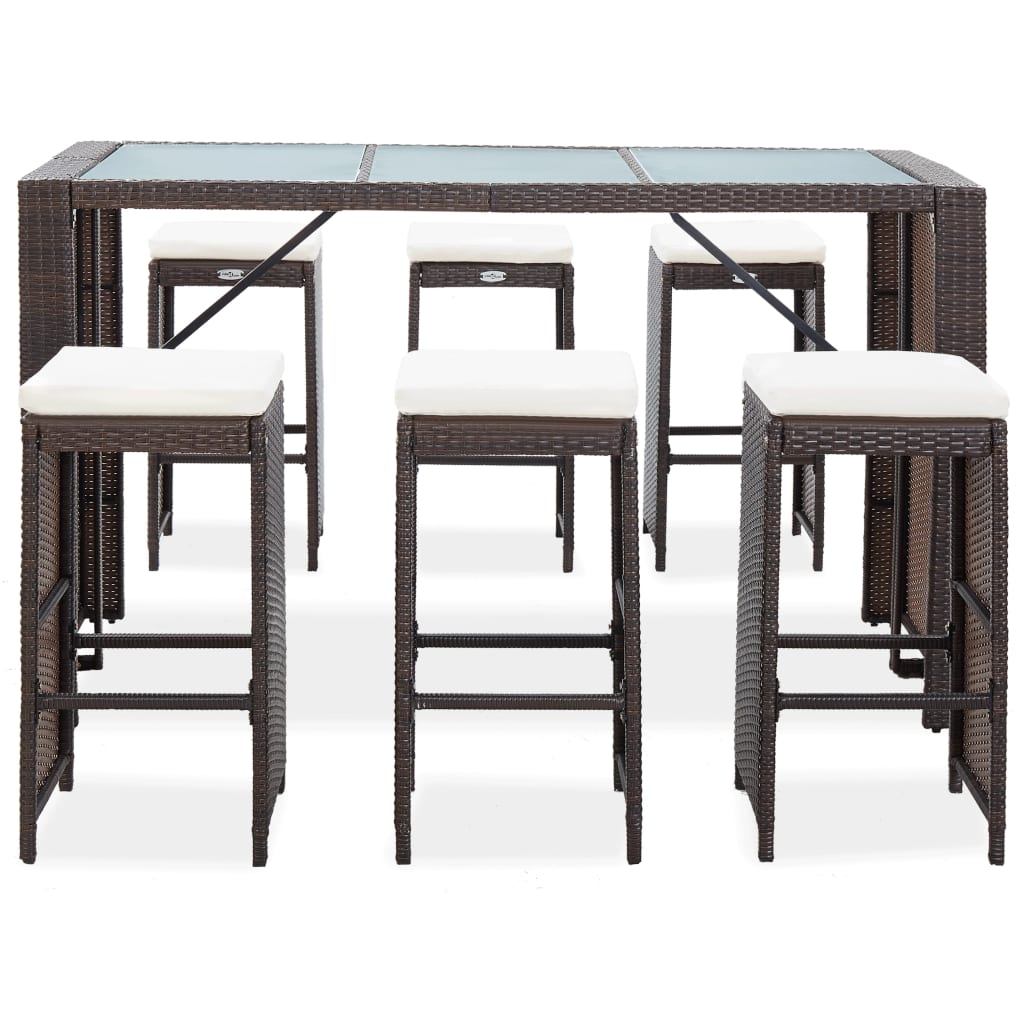 Ensemble de bar de jardin 7 pcs coussins Résine tressée Marron - XIOS