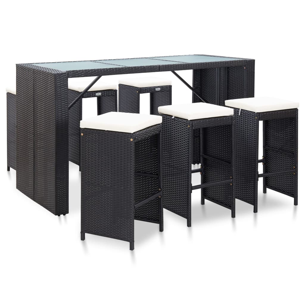 Ensemble de bar de jardin 7 pcs avec coussins poly rotin noir - XIOS