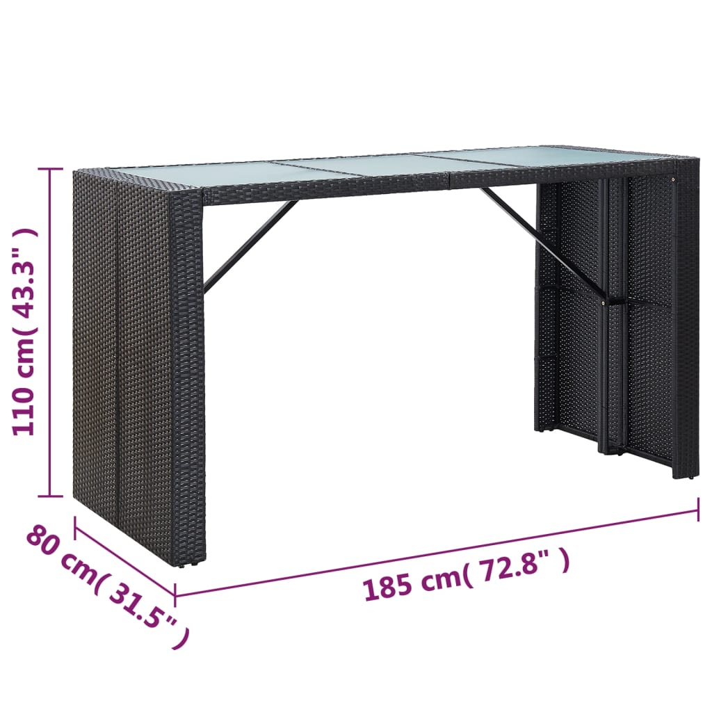 Ensemble de bar de jardin 7 pcs avec coussins poly rotin noir - XIOS