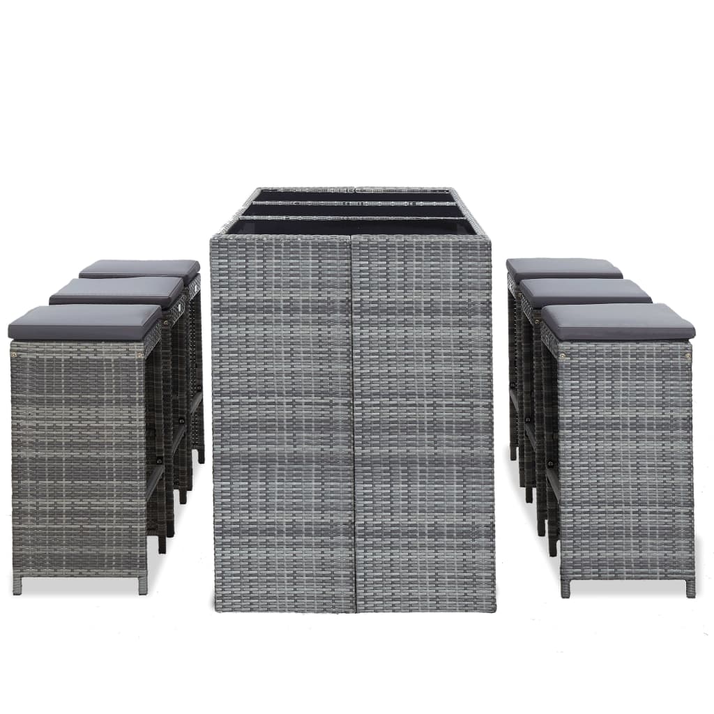 Meuble de bar de jardin 7 pcs et coussins Résine tressée Gris - XIOS