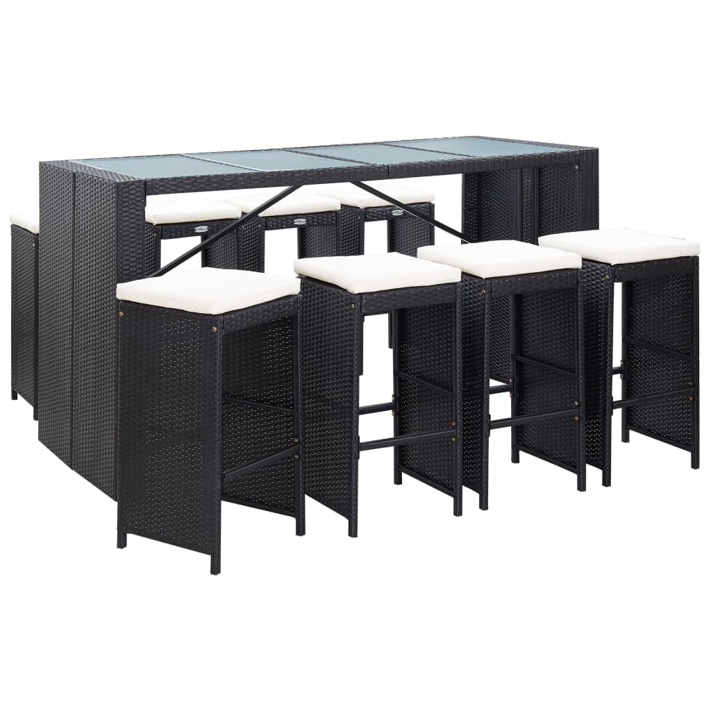 Ensemble de bar d'extérieur 9 pcs Résine tressée Noir - XIOS