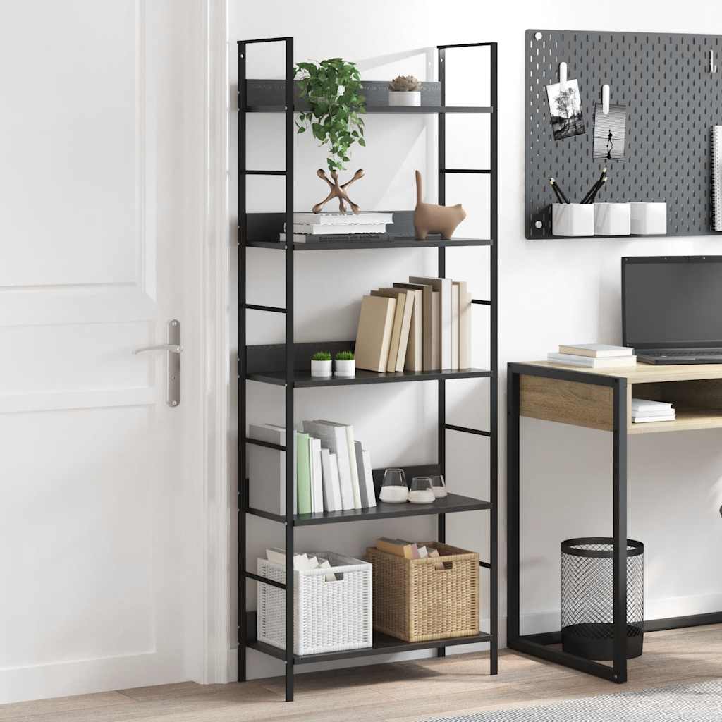 Bibliothèque à 5 niveaux noir 60x27,6x158,5cm bois d'ingénierie - XIOS