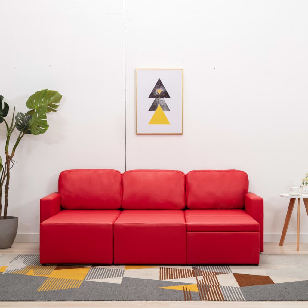 Canapé-lit modulaire 3 places Rouge Similicuir - XIOS